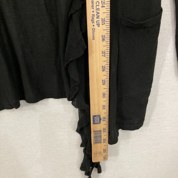 New Cache Large Black Open Front Draped Ruffle Lightweight Cardigan - Picture 5 of 9